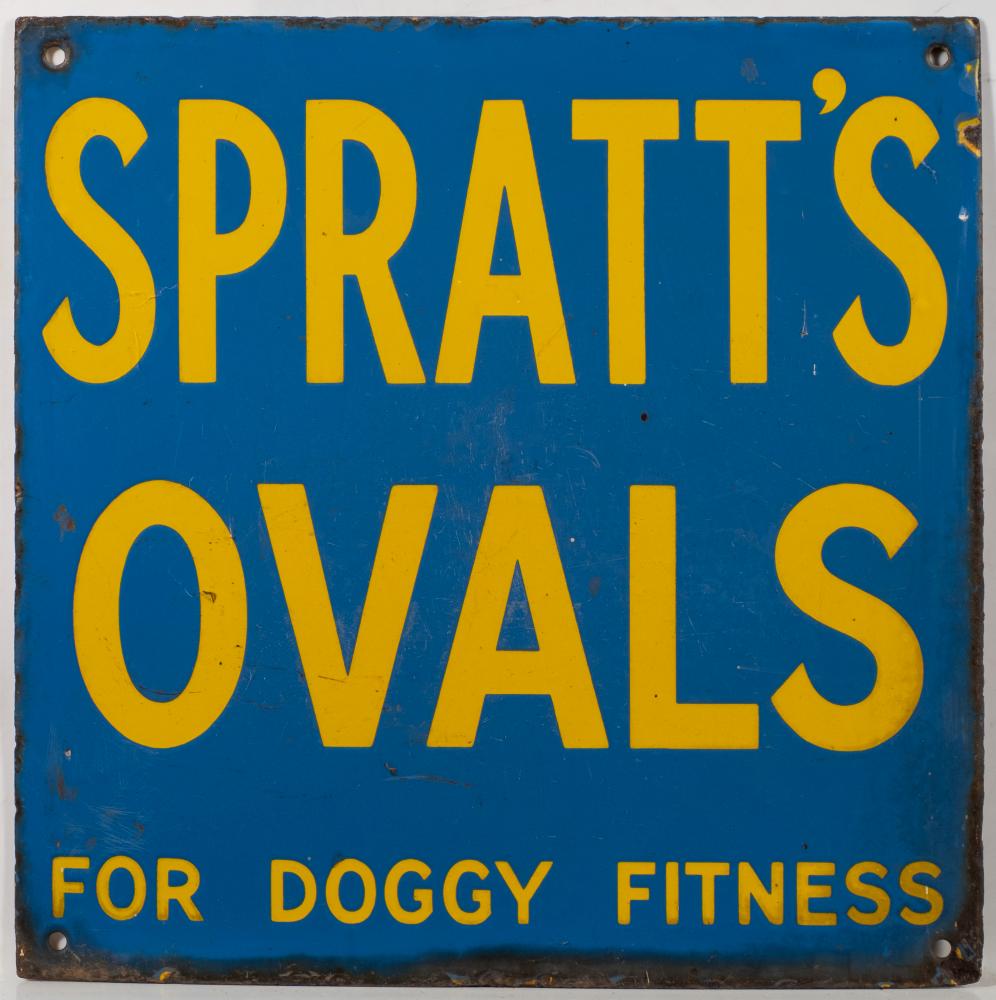 An enamel sign 'Spratt's Ovals. For Doggy Fitness': yellow text on a blue ground, 30.5 x 30. - Image 2 of 3