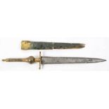 A 19th century continental plug bayonet: the straight double edged tapering blade over a brass hilt