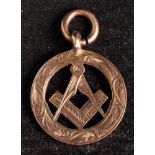 A 9ct gold Masonic square and compass fob, maker WA, Birmingham 1932,: 4.