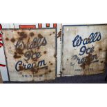 Two enamel signs 'Wall's Ice Cream Sold Here': blue text on white ground with blue border 60 x 52cm