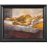 * June Arnold [Contemporary]- Reclining nude,:- signed, oil on board, 47 x 61cm.