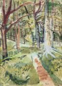 * Elspeth Buchanan [1915-2011]- Tirini Woods Blair Atholl,:- signed and dated 1990 mixed media,