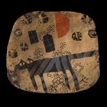 *John Maltby (1936-2020) a large stoneware dish: of oval form set on four peg feet painted with a