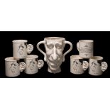 Fluck & Law (Spitting Image) a satirical loving cup and six Carlton Ware mugs: the former modelled