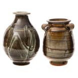 *Keith Smith (Contemporary) two stoneware vases: one of mildly lobed oviform and short raised neck,