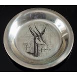 A Bernard Buffet decorated French silver dish, bears import marks for London,