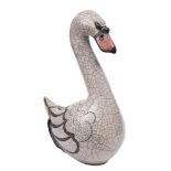 *Jennie Hale (Contemporary) a hand built raku fired swan: of generous proportions under crazed