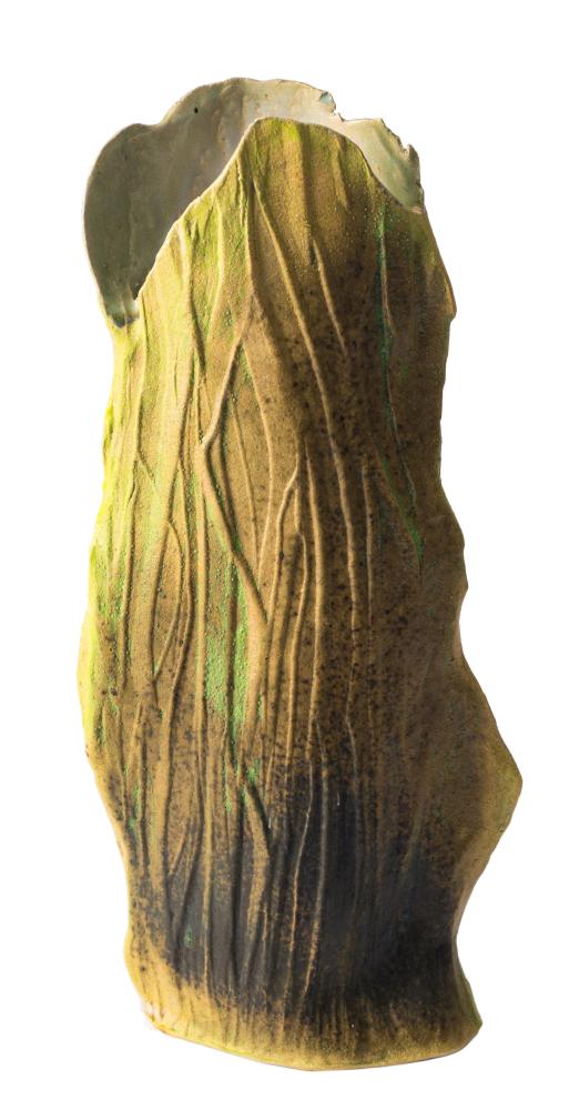*Usha Khosla [Contemporary]: a stoneware vase: of arbitrary slab built form,