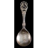 A Norwegian silver spoon, stamped marks maker Brodrene Lohne, Bergen, 830S : the pear-shaped bowl,