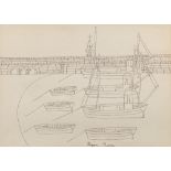 * Bryan Pearce [1929-2006]- Seven boats in a harbour,:- signed, pen and ink drawing, 30 x 41.5cm.