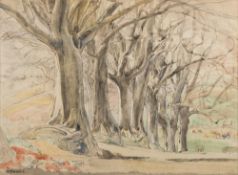 * Marjorie Sherlock [1897-1973]- Autumn beech trees, cattle grazing beyond,