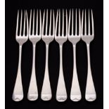 A set of six Edward VII silver Hanoverian pattern dessert forks, maker, William Hutton & Sons Ltd,