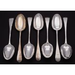 Seven Georgian and Victorian silver Old English pattern tablespoons,