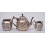 A Victorian Scottish silver three-piece tea service, maker Edwards & Son, Glasgow,