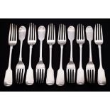 A set of eight Victorian silver Fiddle pattern table forks, maker A B Savory & Sons, London,