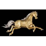 An 18ct gold and diamond-set 'galloping horse' brooch: set with single-cut diamonds,