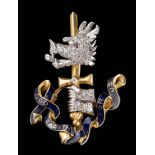 An enamelled 18ct gold and diamond-set brooch depicting the Mitford family crest: - a boar's head