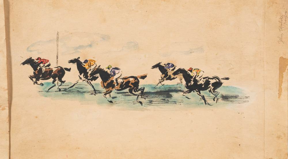 * Felix Topolski [1907-1989]- A horse race; verso a study of a racehorse, - Image 2 of 2