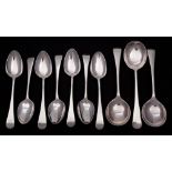 A set of six George III silver Old English pattern dessert spoons,