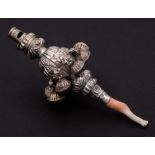 A Victorian silver child's rattle, maker George Unite, Birmingham, 1879: with whistle,