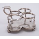 A Victorian silver four division cruet stand, maker Richard Sibley II, London,