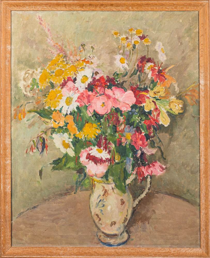 * Philip Naviasky [1894-1983]- Still life; Poppies and cut flowers in a vase on a table; - Image 2 of 2