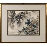 A Chinese painting, signed Xishan: of a landscape with waterfall, 28 x 37cm.