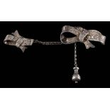 An Exeter silver cloak pin by Henry Samuel Ellis: of decorative ribbon motif design with bob and