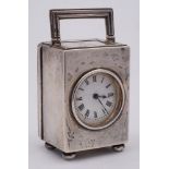 Duverdry & Bloquel, a George V silver miniature carriage timepiece, case stamped for Drew & Sons,