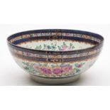 A Samson famille rose punch bowl: painted in Chinese Export style with floral sprays,