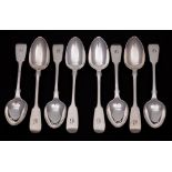 A set of eight Victorian silver Fiddle pattern teaspoons, maker A B Savory & Sons, London,