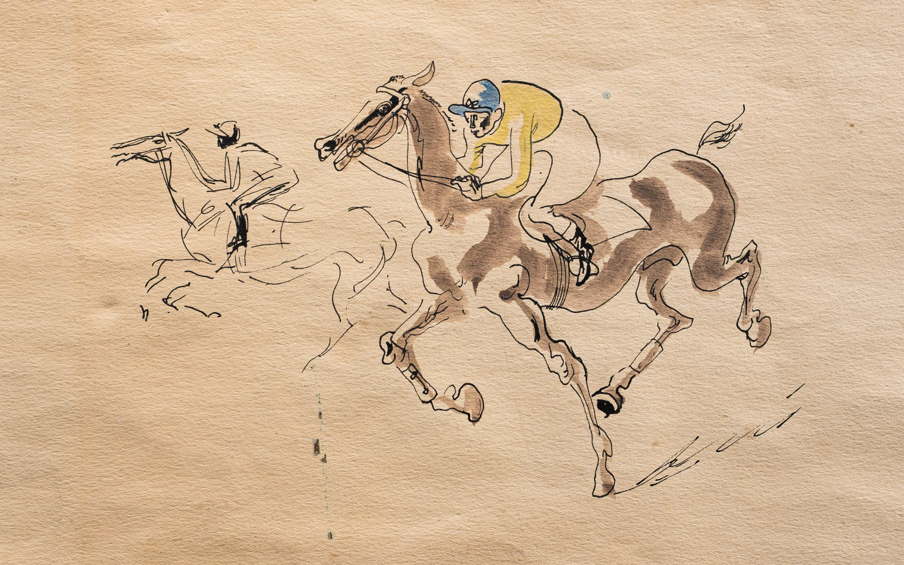 * Felix Topolski [1907-1989]- A horse race; verso a study of a racehorse,