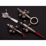 A Victorian silver child's rattle, maker George Unite: with whistle,