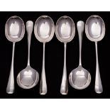A set of six George V silver Hanoverian pattern soup spoons, maker Joseph Rogers & Sons, Sheffield,