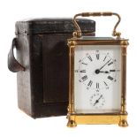 An Edwardian French brass carriage clock: the eight-day duration timepiece movement having a later