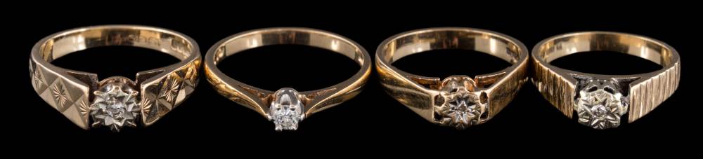 Three 9ct gold cluster rings, six 9ct gold single-stone rings, - Image 2 of 3