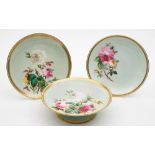 A Minton porcelain botanical part dessert service: each piece finely painted with rose sprays on a