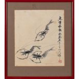 A Chinese painting signed Xiao Yang?: of shrimps, 26 x 23cm.