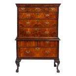 An 18th Century and later walnut and inlaid chest on stand:,