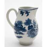 A First Period Worcester sparrow beak cream jug: printed with the Fence pattern below a double line