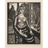 * Ethelbert White [1891-1972]- Woman by a Window,:- woodcut signed,