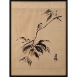 Two Chinese paintings, signed Ri : each depicting a bird perched on a persimmon tree,