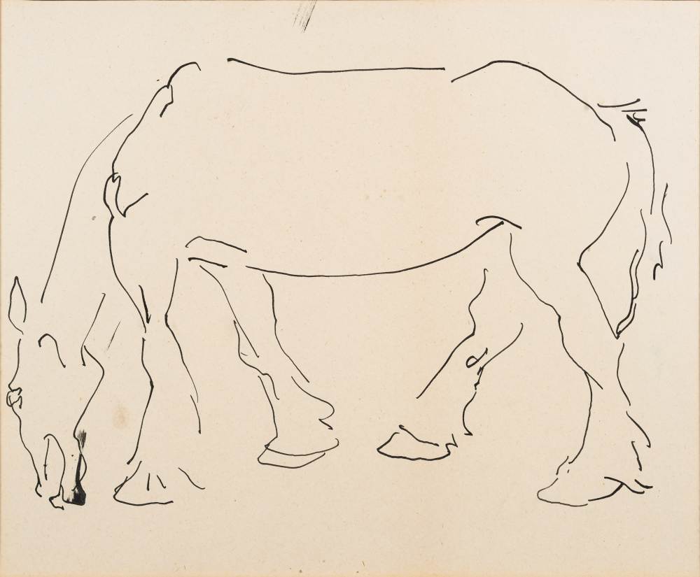 Henri Gaudier Brzeska [1891-1915]- Grazing horse,:- pen and ink drawing 22 x 26.5cm.