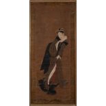 A Japanese Ukiyo-e painting, signed Kitagawa Fujimaro [1790-1850]: depicting an elegant lady,
