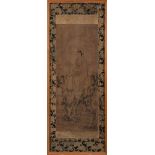 A Japanese scroll painting of Kannon Bosatsu after Cho Densu: a willow spray in a vase beside the
