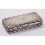 A George IV silver snuff box, maker William Simpson, Birmingham, 1827: inscribed,