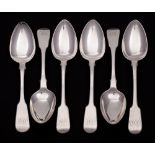 A set of three George IV silver Fiddle pattern dessert spoons, maker George Piercy, London,