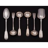 A set of four George IV silver Fiddle pattern mustard spoons, maker Thomas Dicks, London,