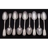 A set of nine George IV silver Fiddle pattern teaspoons, maker Thomas Dicks, London,