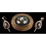 A 9ct gold (tested) pietra dura oval mounted brooch: approximately 26gms gross weight together with